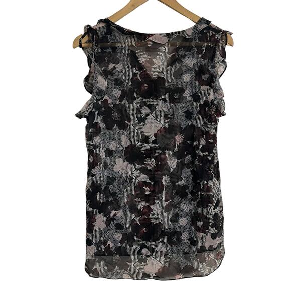 Cabi Black Floral Print Sleeveless Ruffled Sheer V-Neck Blouse Size Small - Picture 8 of 8